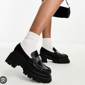 ASOS DESIGN Meta chunky loafer with apron trim in black